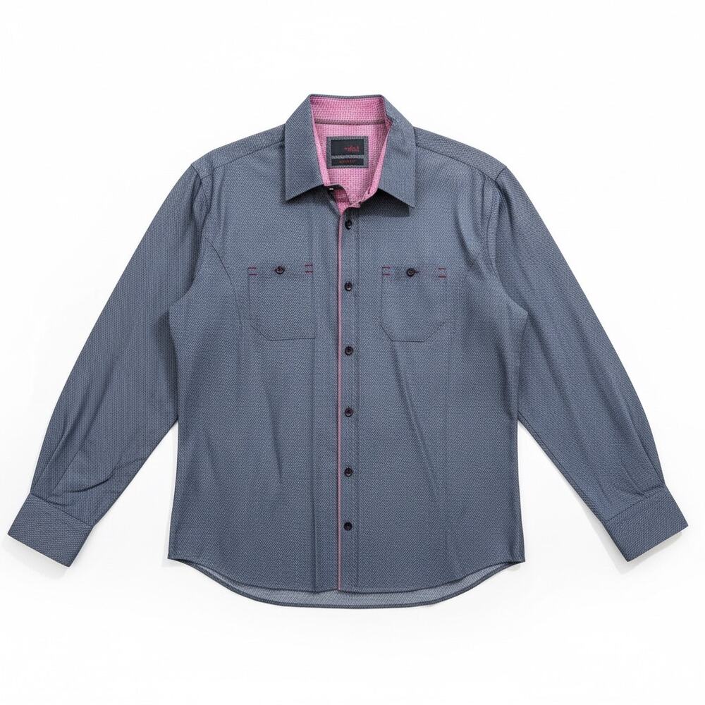 Eight X Mens Blue Textured Slim Fit Button Down Shirt Size XL